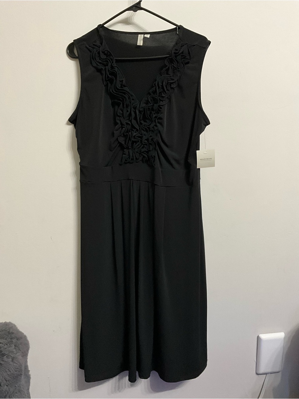 Madison Black Sleeveless V-Neck Ruffle Dress